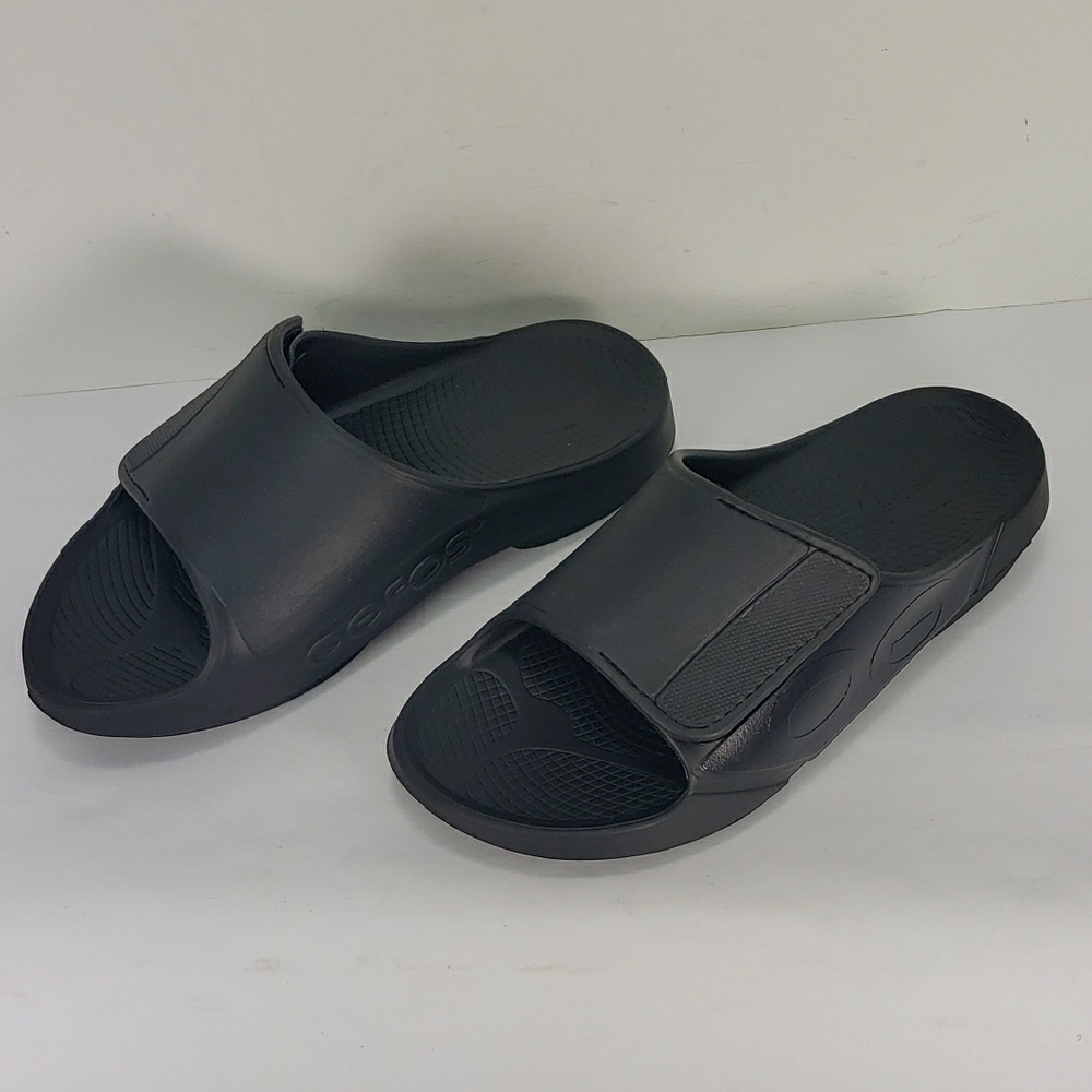 OOFOS OOAHH SPORT FLEX MATTE BLACK SLIDE SANDALS UNISEX WOMEN'S 12 MEN'S 10